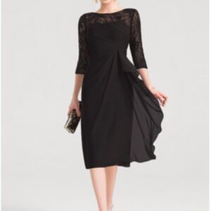 JJ's House Black Chiffon Scoop Neck Cascade Ruffle Cocktail Dress Sz 6